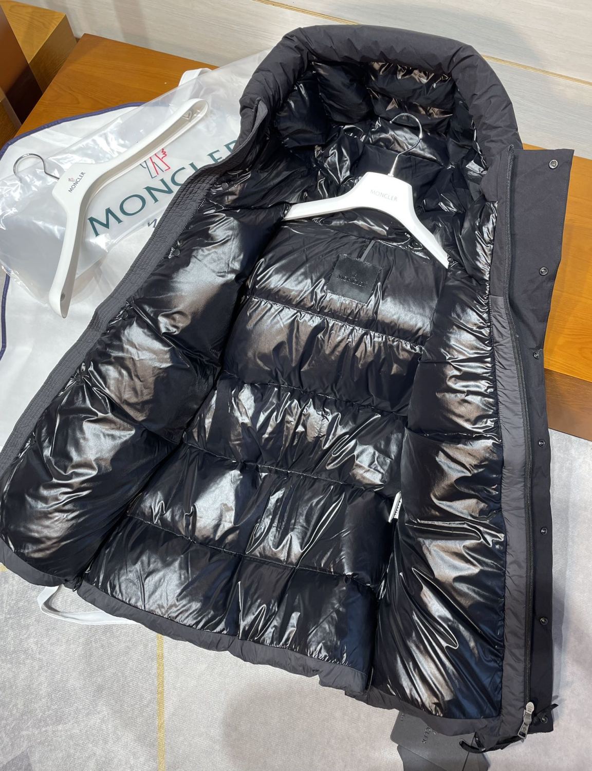 Moncler Men's Winter Letter Logo Embroidery Zipper Hooded Short Puffer Down Long Sleeve Jacket #73486