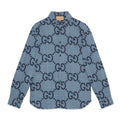 Gucci Men's Spring and Autumn Blue Letter Printed Single Breasted Long Sleeve Lapel Shirt #98873