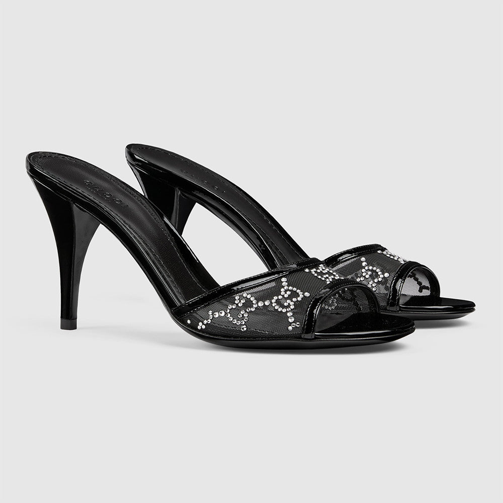 Gucci Women's Crystal Slide Sandal in Black GG Crystal Mesh#380127