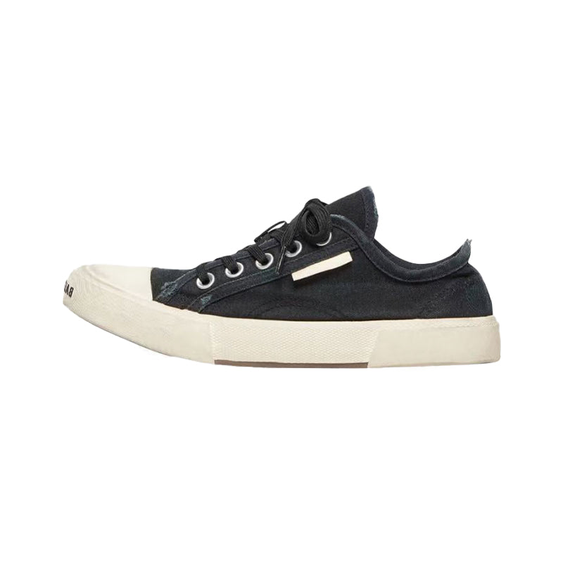 Balenciaga Men's Distressed Low-Top Lace-Up Fashion Canvas Sneakers Spring/Summer/Fall Solid-Color Casual Shoes #81556
