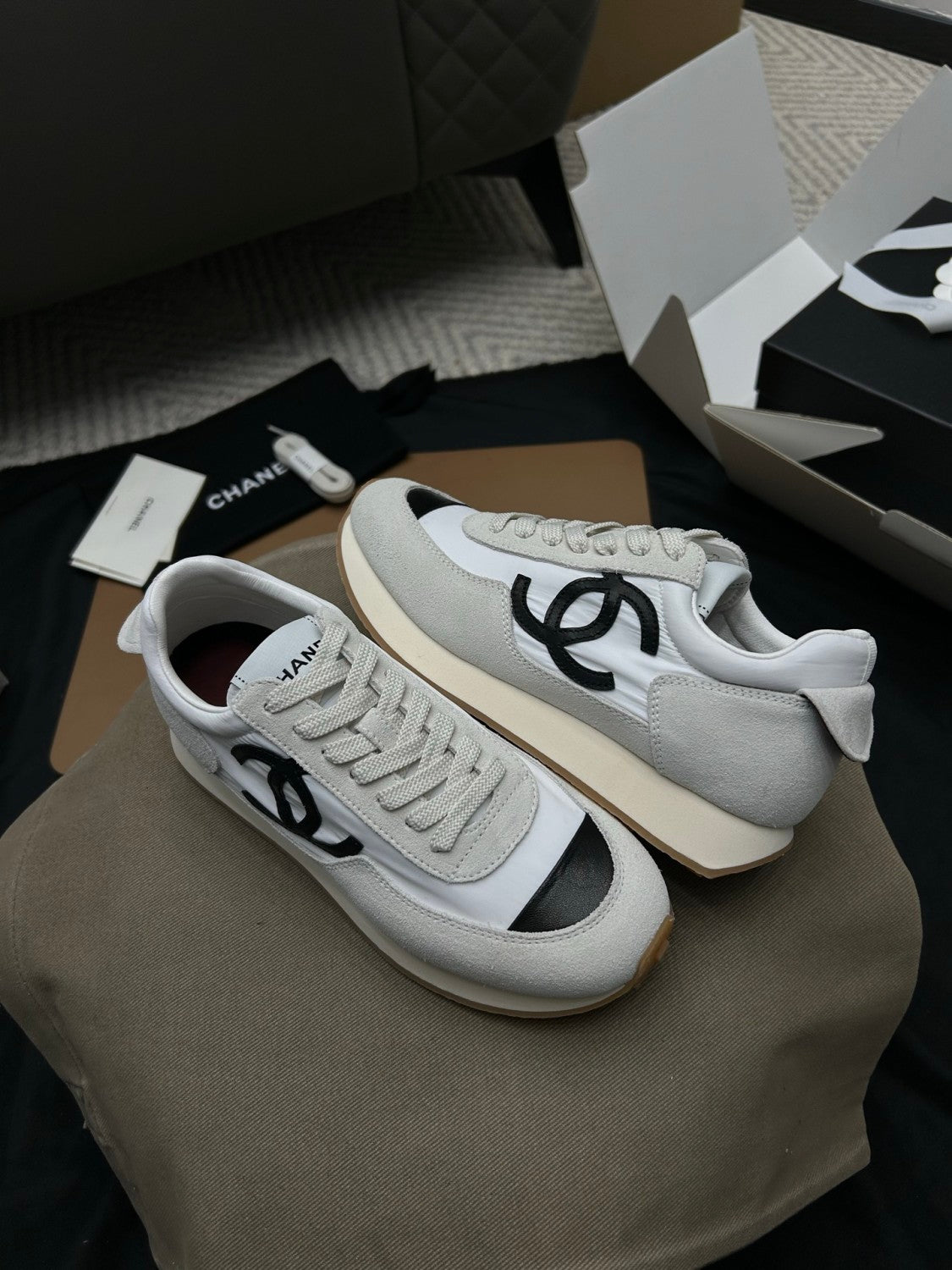 Chanel Sneakers Fabric & Suede Calfskin White & Black #377666