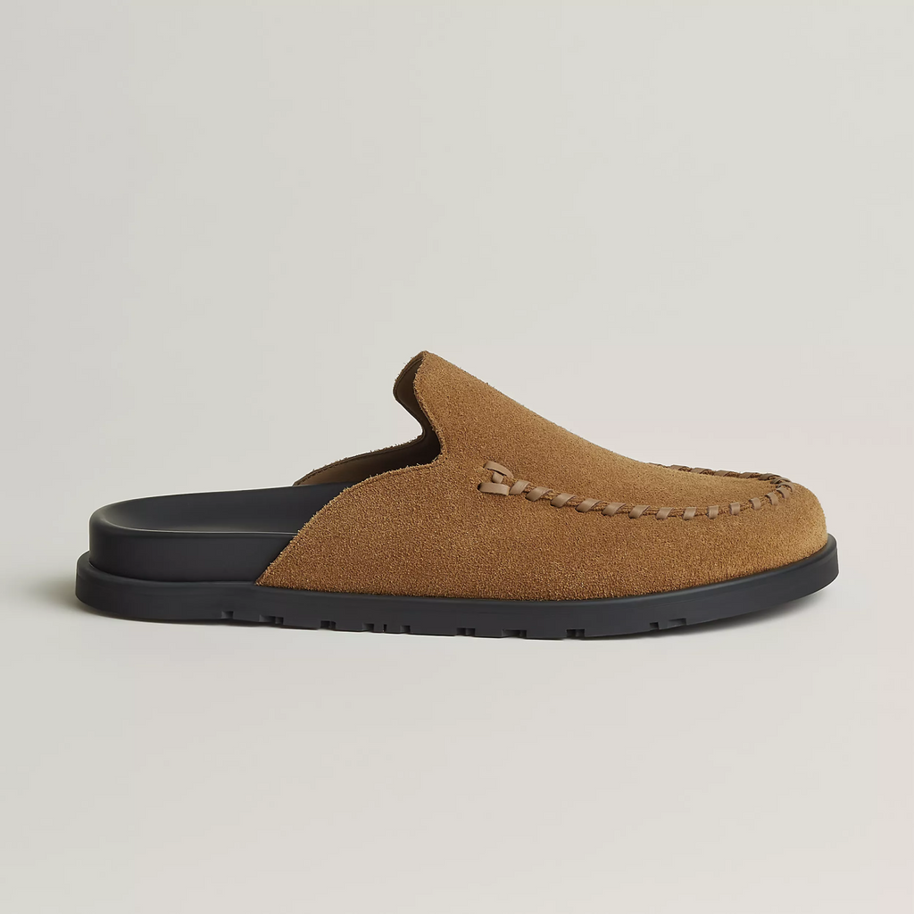 Hermes Men's Johan Mule Shoes Summer Solid Color Round Toe Suede Flat Slippers Casual Shoes Ngvp #1831