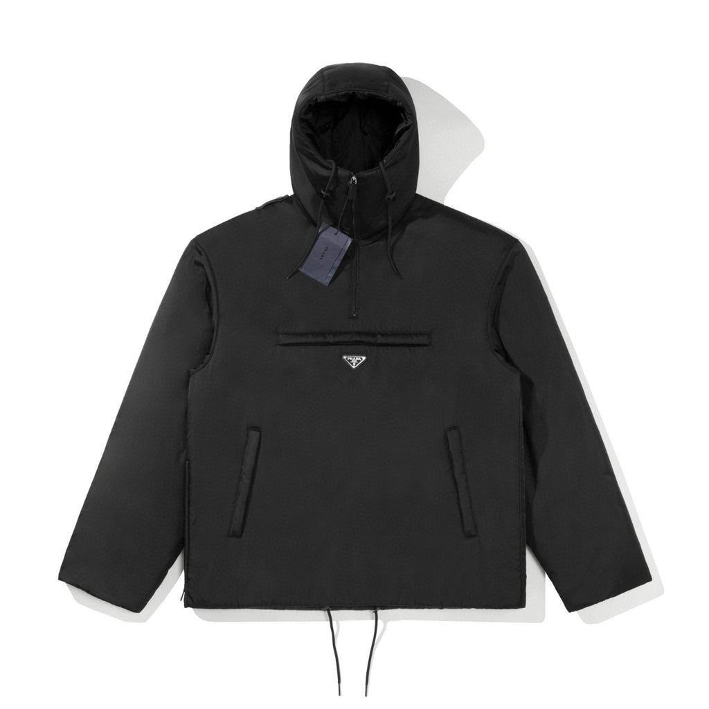 Prada Men's Spring and Autumn Black Triangle Label Half Zipper Hooded Cotton Jacket #98416