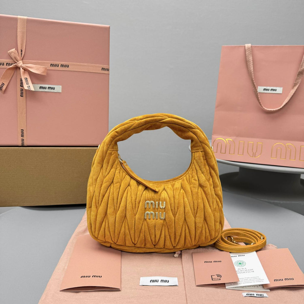 MiuMiu Wander Matelassé Suede Leather Bag Women's Metal Engraving Zipper Closure Single Shoulder Crossbody Crescent Bag Tote Bag #333006