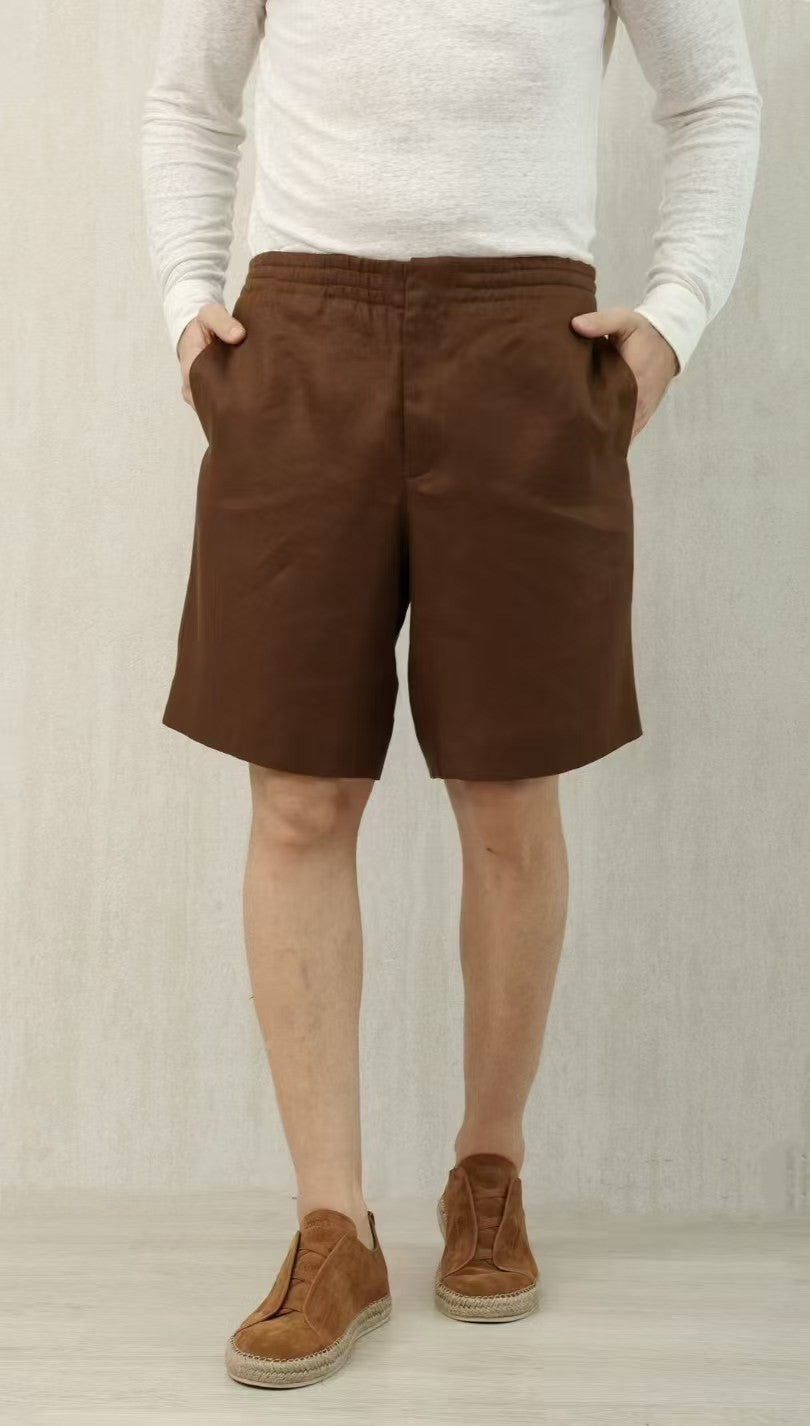 Ermenegildo Zegna Men's Summer Mid Waist Straight Solid Color Linen Casual Shorts Ngvp #1234