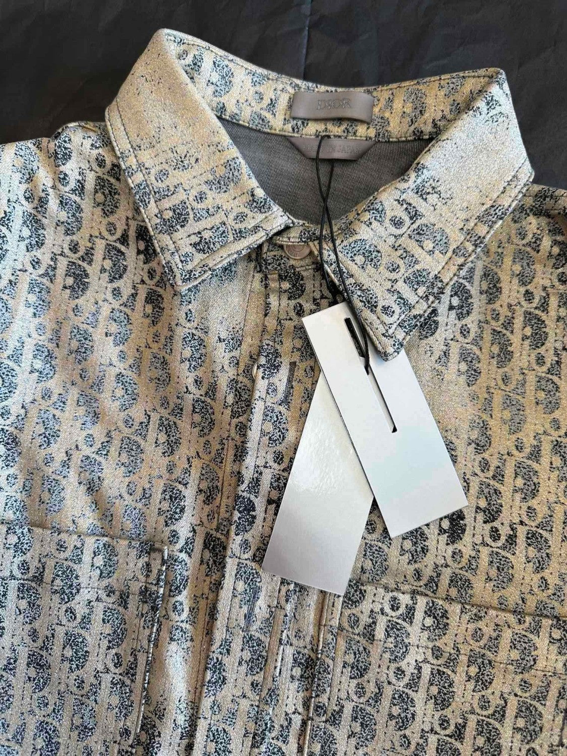Dior Men's Autumn And Winter Grey Logo Full Print Old Single-Breasted Long-Sleeved Shirt #72813