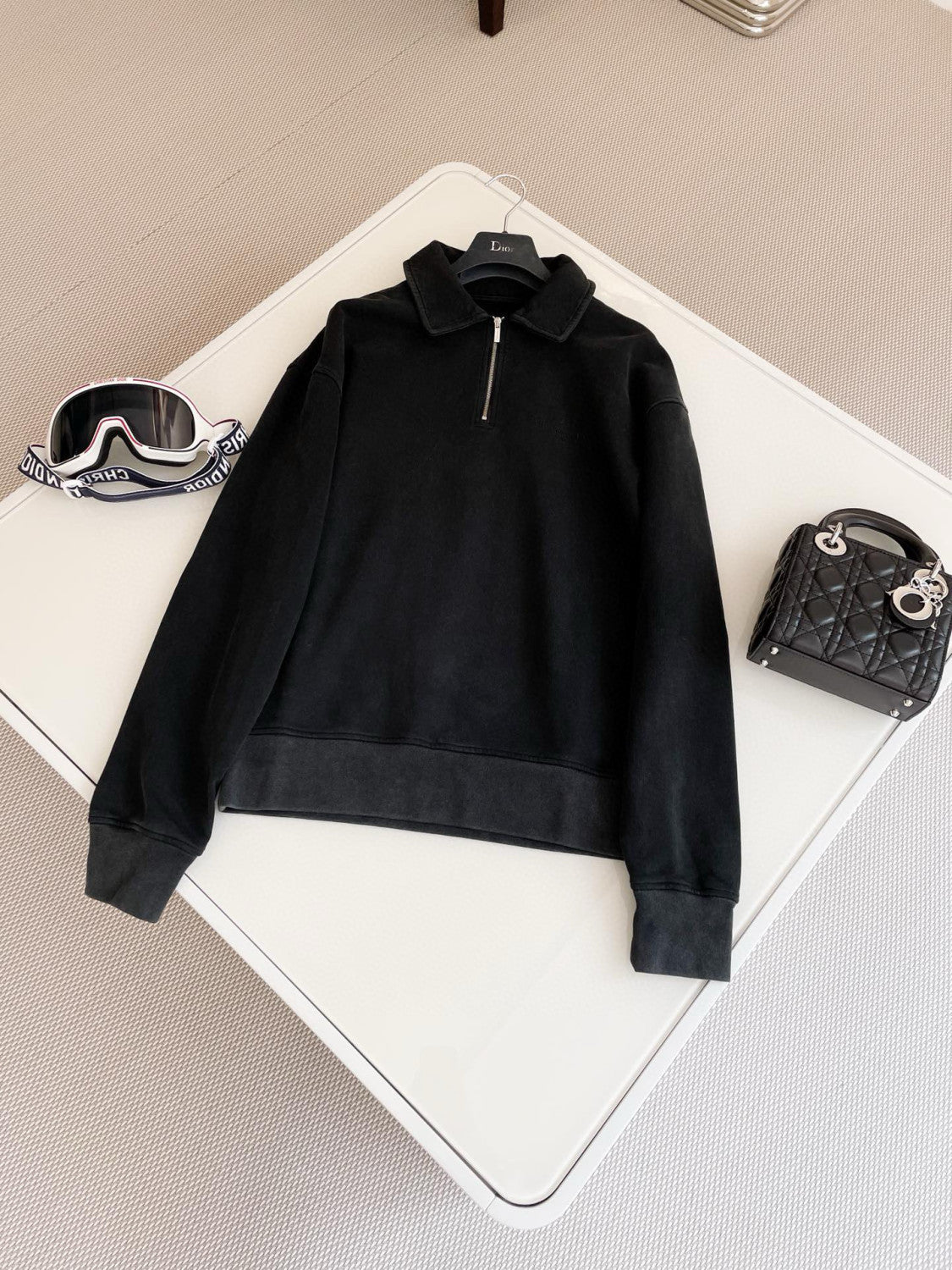 Dior Men's Autumn Grey Polo Neck Long Sleeve Sweatshirt Casual Pants Set Suit #97387