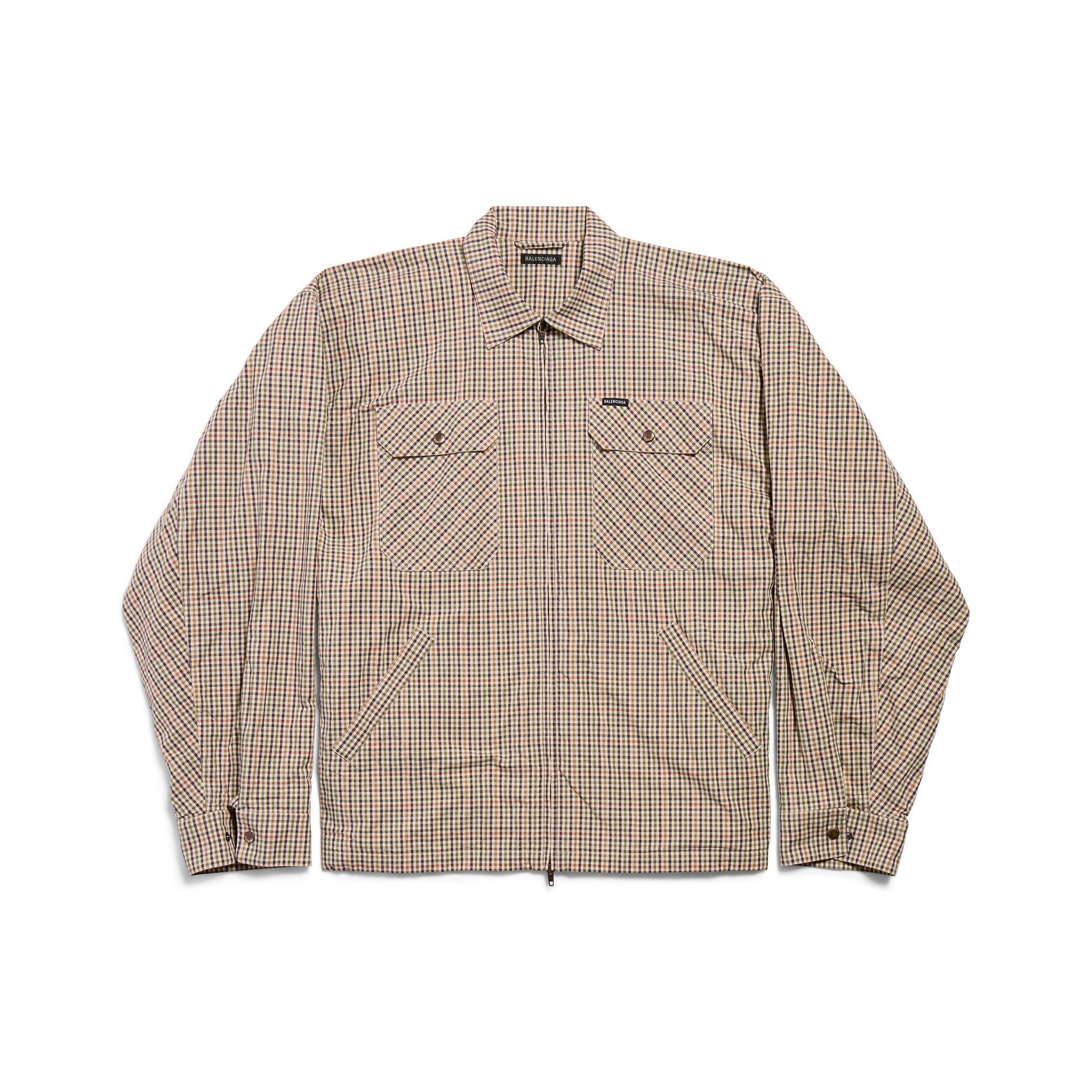Balenciaga Men's Spring/Autumn Fashion Casual Checkered Collar Zipper Loose Long Sleeved Shirt #78321
