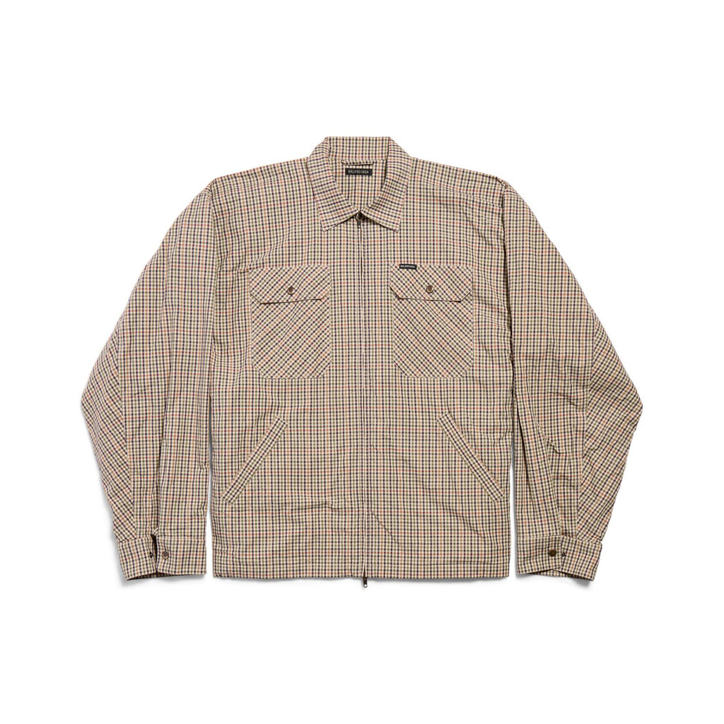 Balenciaga Men's Spring/Autumn Fashion Casual Checkered Collar Zipper Loose Long Sleeved Shirt #78321