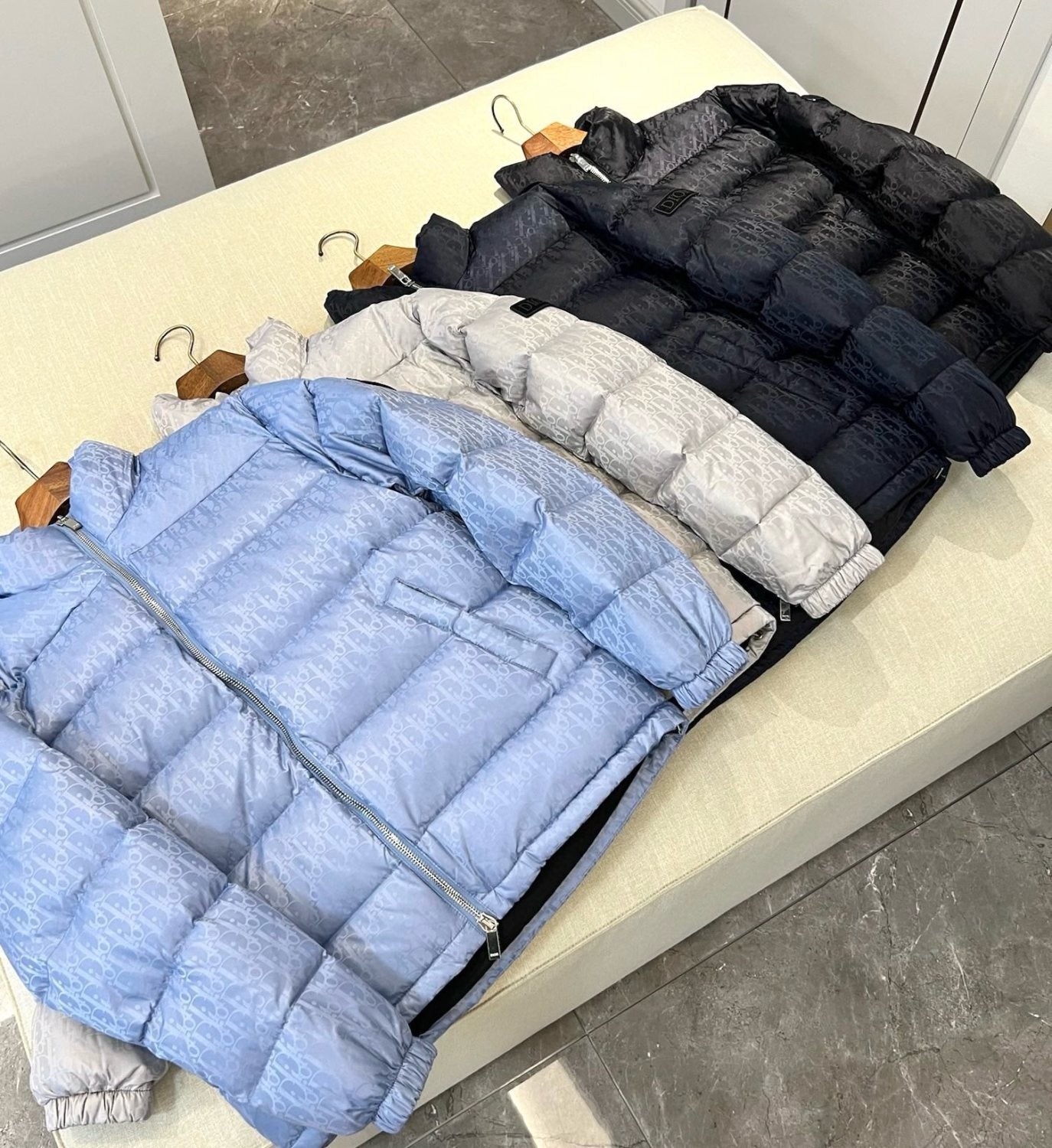Dior Men's Winter Solid Color Logo Full Print Zipper Collar Down Long Sleeve Puffer Down Jacket #73421