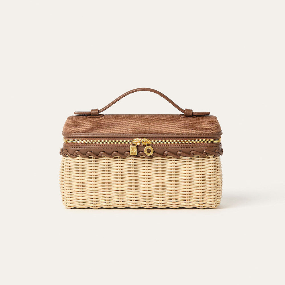 Loro Piana Extra Pocket L19 East-west Wicker Cotton Linen Rattan Multicolor Pattern Spring Summer Collection Top Handle  Bag Bags FAQ9101 #84358A