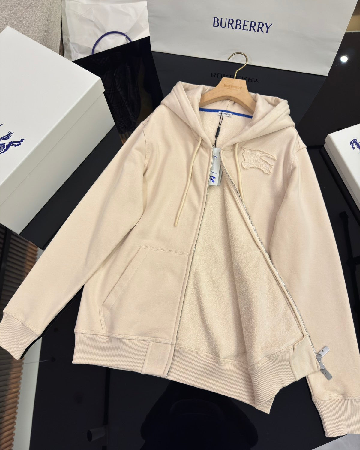 Burberry Men's Spring and Autumn Embroidery Pattern Printed Cotton Hooded Zipper Long Sleeve Jacket #74741