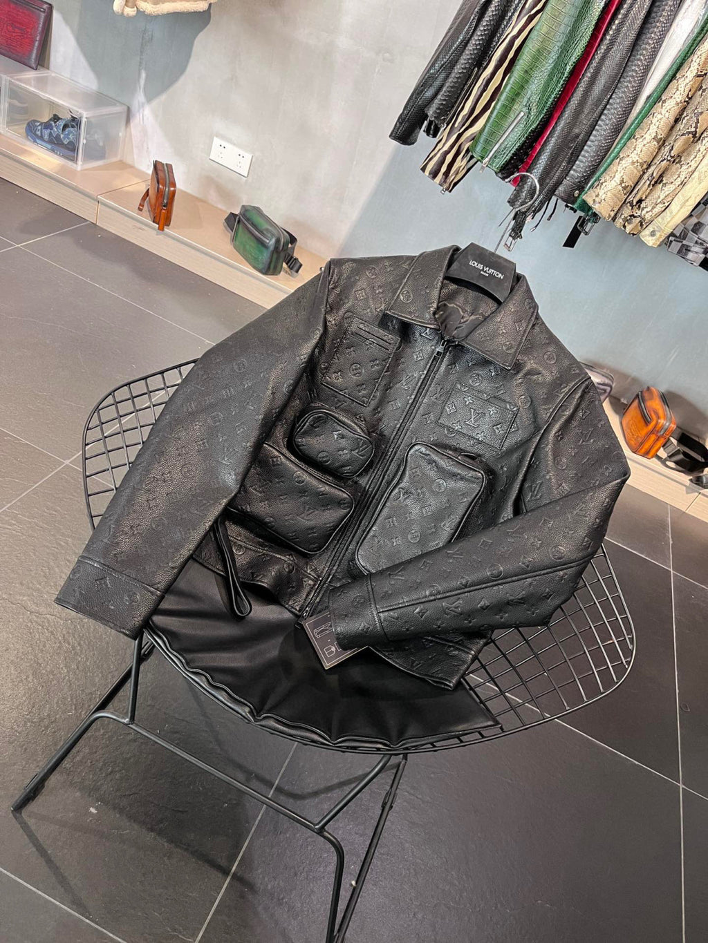 Louis Vuitton Monogram Black Multi Pocket Leather Jacket #21737