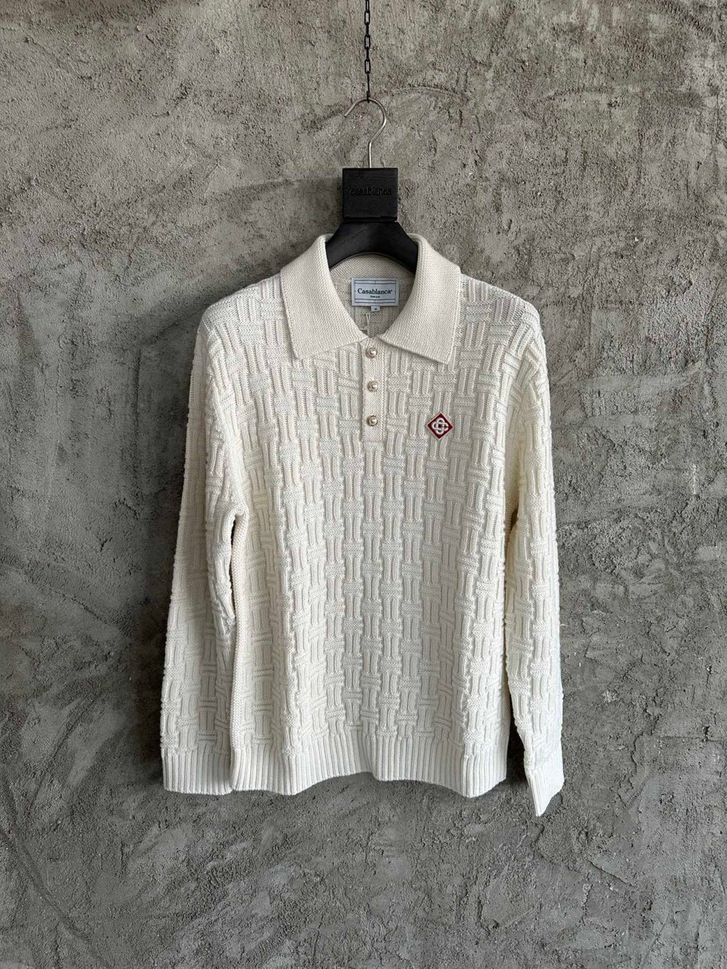Casablanca Men's Spring Spring Autumn Beige Cozy Pullover Wool Polo Neck Knit Long Sleeve Sweater #73574