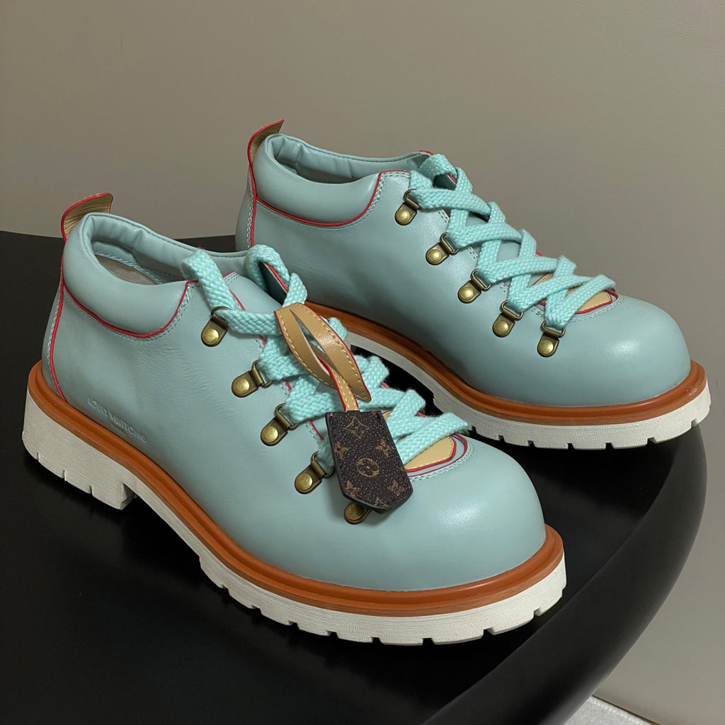 Louis Vuitton LV Remix Men's and Women's Summer Solid Color Cowhide Round Toe Lace-up Thick Sole Casual Shoes #77841