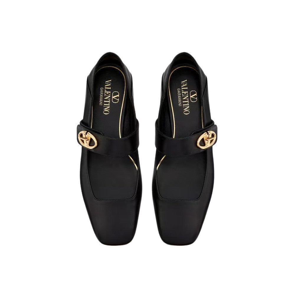 Valentino Women's Spring/Fall Fashion Classic Minimalist Elegant Solid Color Leather Flat Low Top Mary Jane Ballet Flats Shoes #79529