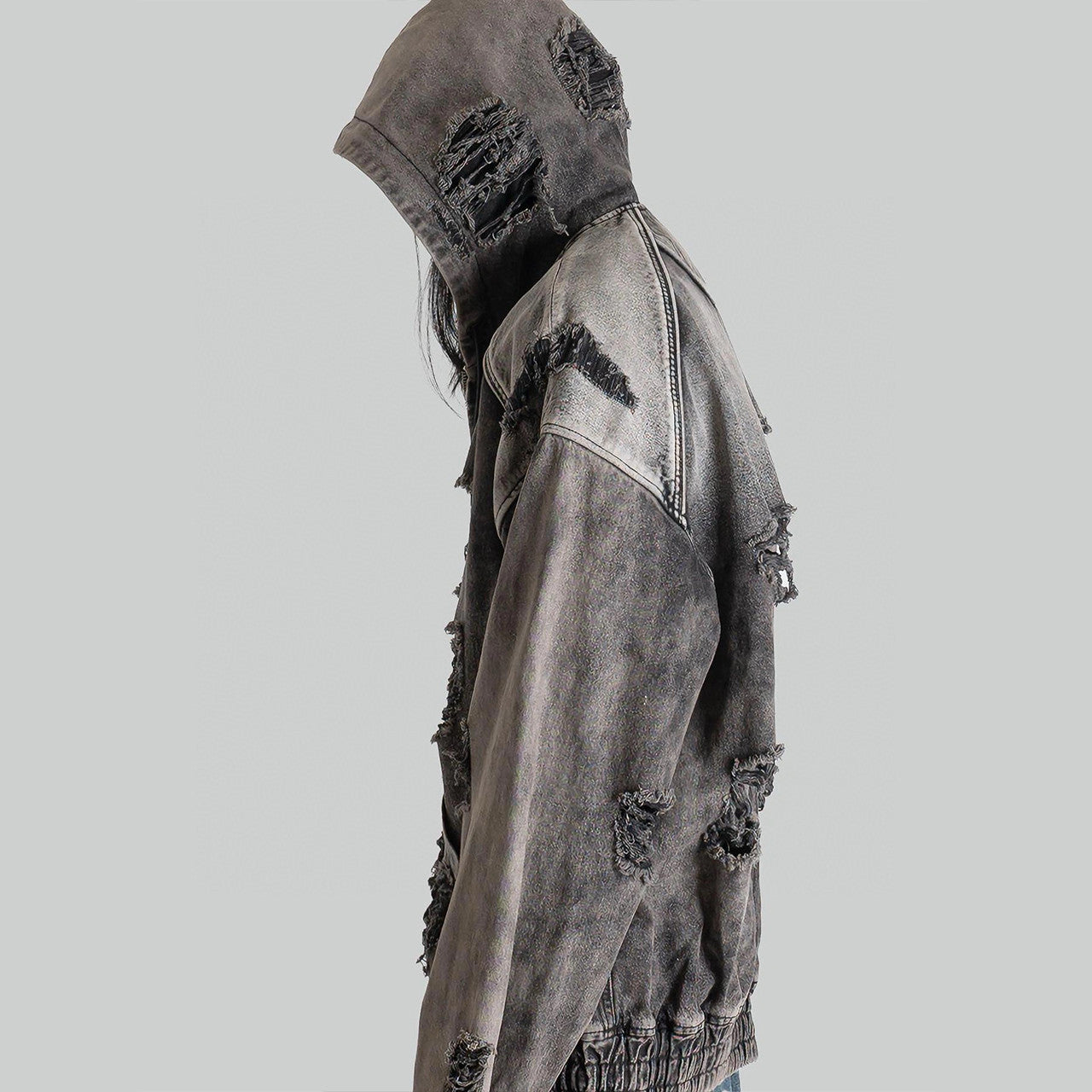 Juun.j Men's And Women's Spring And Fall Fashion Casual Washed And Old Destruction Denim Hooded Zipper Jacket Ngvp #7788