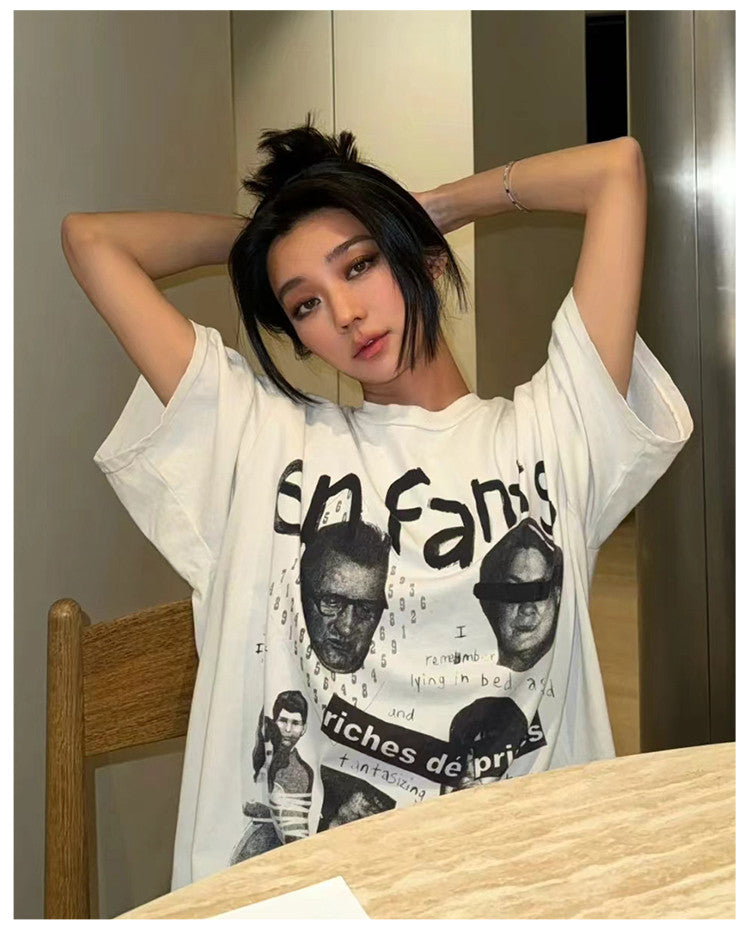 Enfants Riches Deprimes Men's Summer Letter Pattern Print Retro Casual Loose Straight Solid Color Cotton Short Sleeve T-Shirt #99365