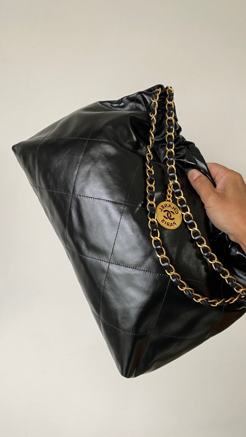 Chanel Maxi Shopping Bag Shint Calfskin Glold Tone Metal Black #335960