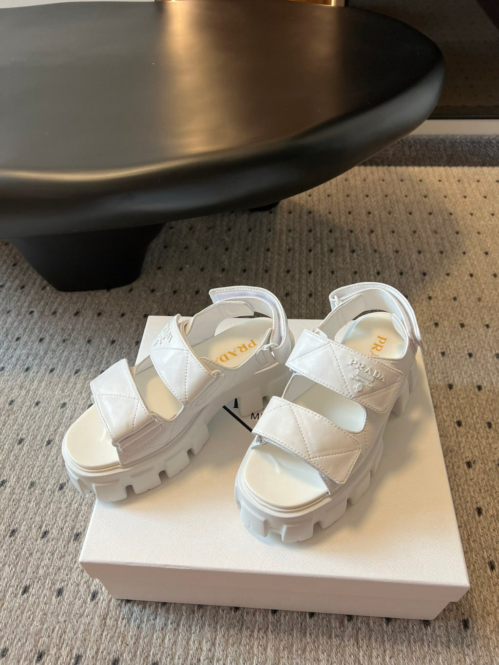 Prada Monolith Nappa Leather Sandals Women's Spring Summer Fashion Casual Solid Colour Sandals Buckle Thick Bottom Shoes #81217