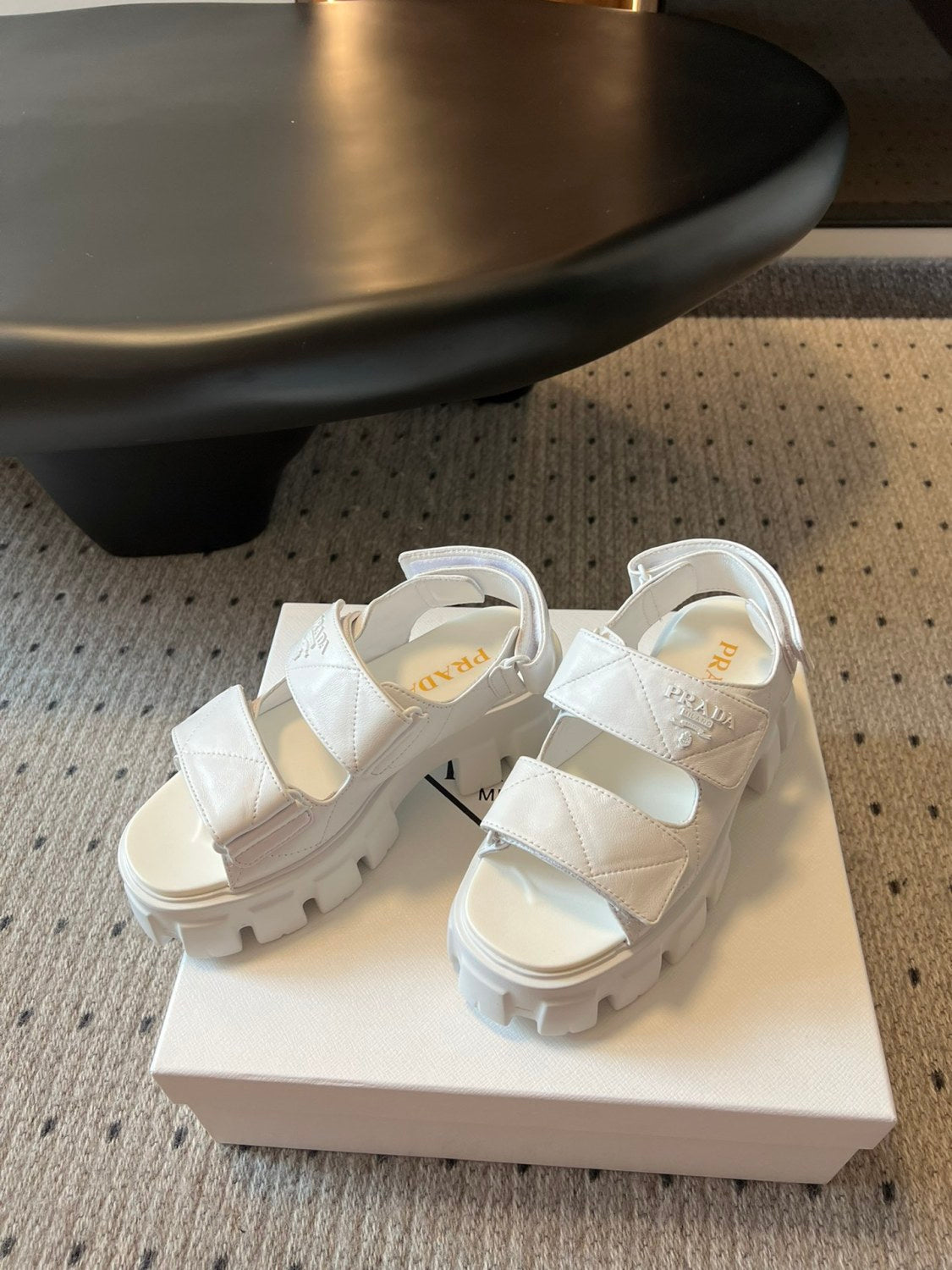 Prada Monolith Nappa Leather Sandals Women's Spring Summer Fashion Casual Solid Colour Sandals Buckle Thick Bottom Shoes #81217