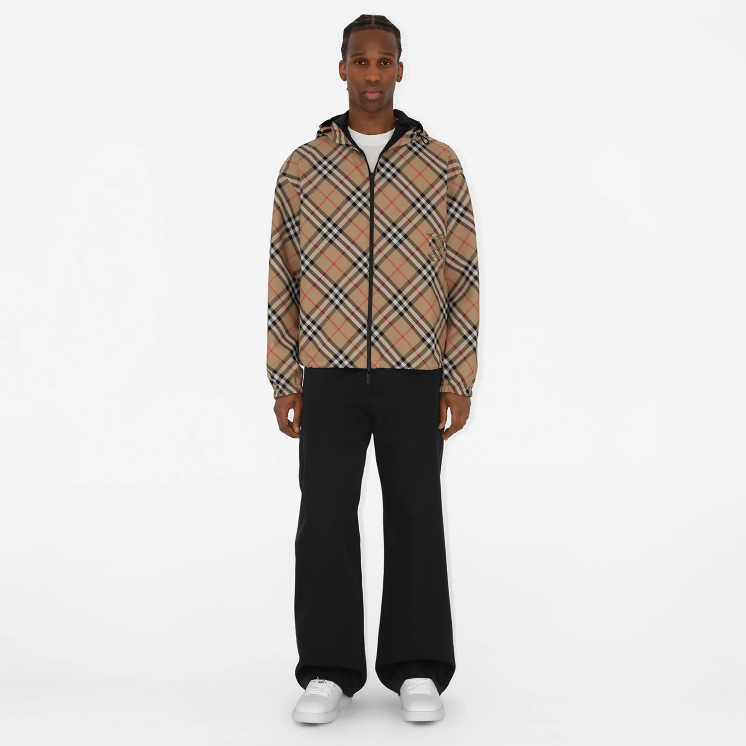 Burberry Men's Spring & Autumn Reversible Two Wear Plaid Jacket Equestrian Rider Logo Classic Drawstring Hooded Jacket #81224