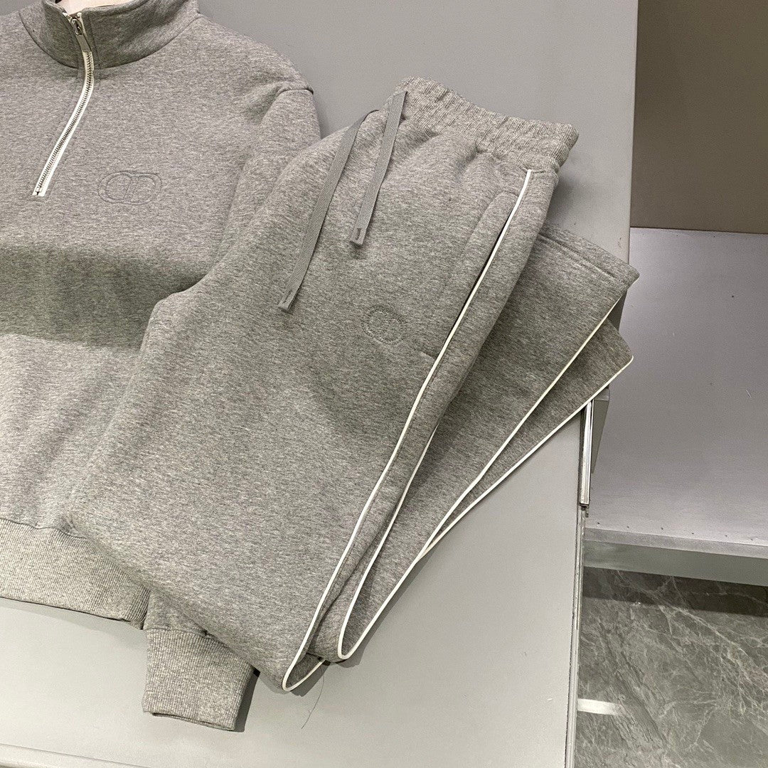 Dior Men's Spring and Autumn Solid Color Logo Embroidery Half Zipper Long Sleeve Sweatshirt Cotton Knit Sweatpants Pants Set Suit #74451
