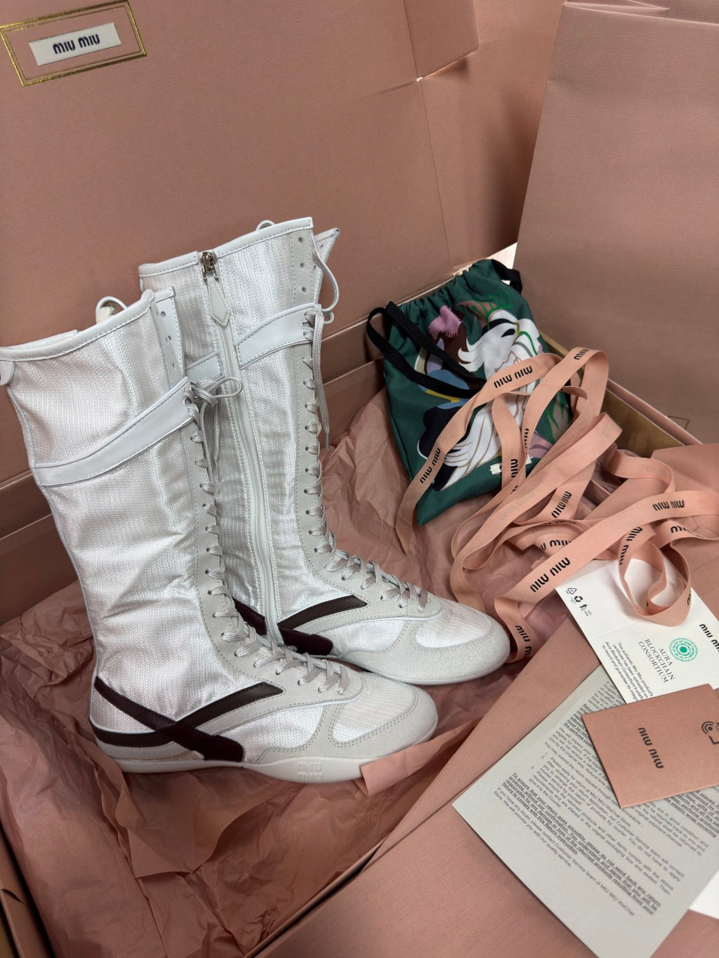 MiuMiu Gymnasium Women's Autumn And Winter Solid Color Technical Fabric And Suede Leather Boxing Boots Shoes #77315