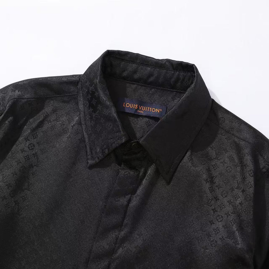 Louis Vuitton Men's Spring And Summer Solid Color Letter Print Silk Single Breasted Long Sleeved Shirt #76568