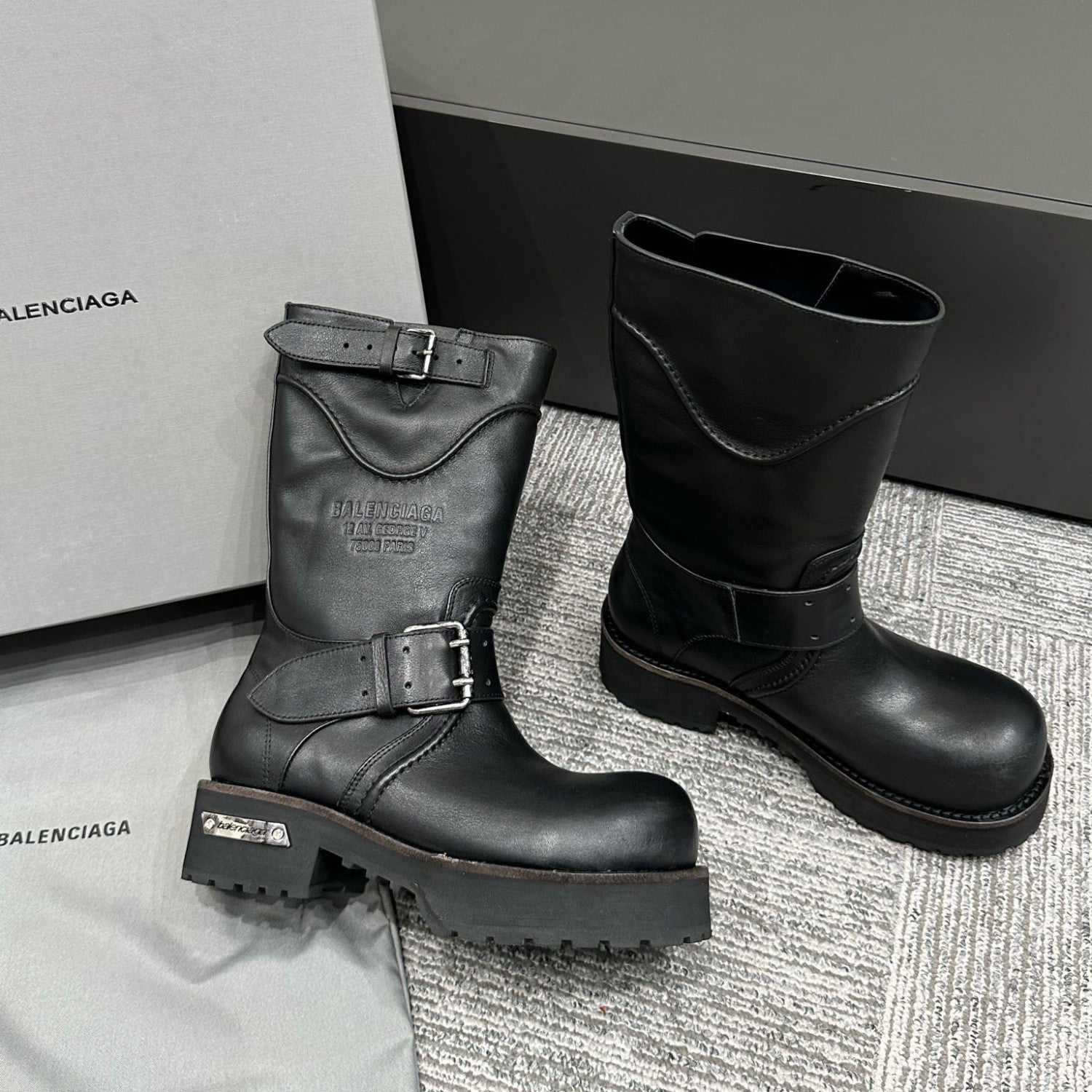 Balenciaga Women's Four Seasons Solid Color Grained Cowhide Tall Martin Boots Shoes #76679
