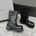 Balenciaga Women's Four Seasons Solid Color Grained Cowhide Tall Martin Boots Shoes #76679
