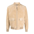 Tom Ford Men's Winter Khaki Stand Collar Zipper Long Sleeve Regular Fit Suede Pilot Jacket #98472
