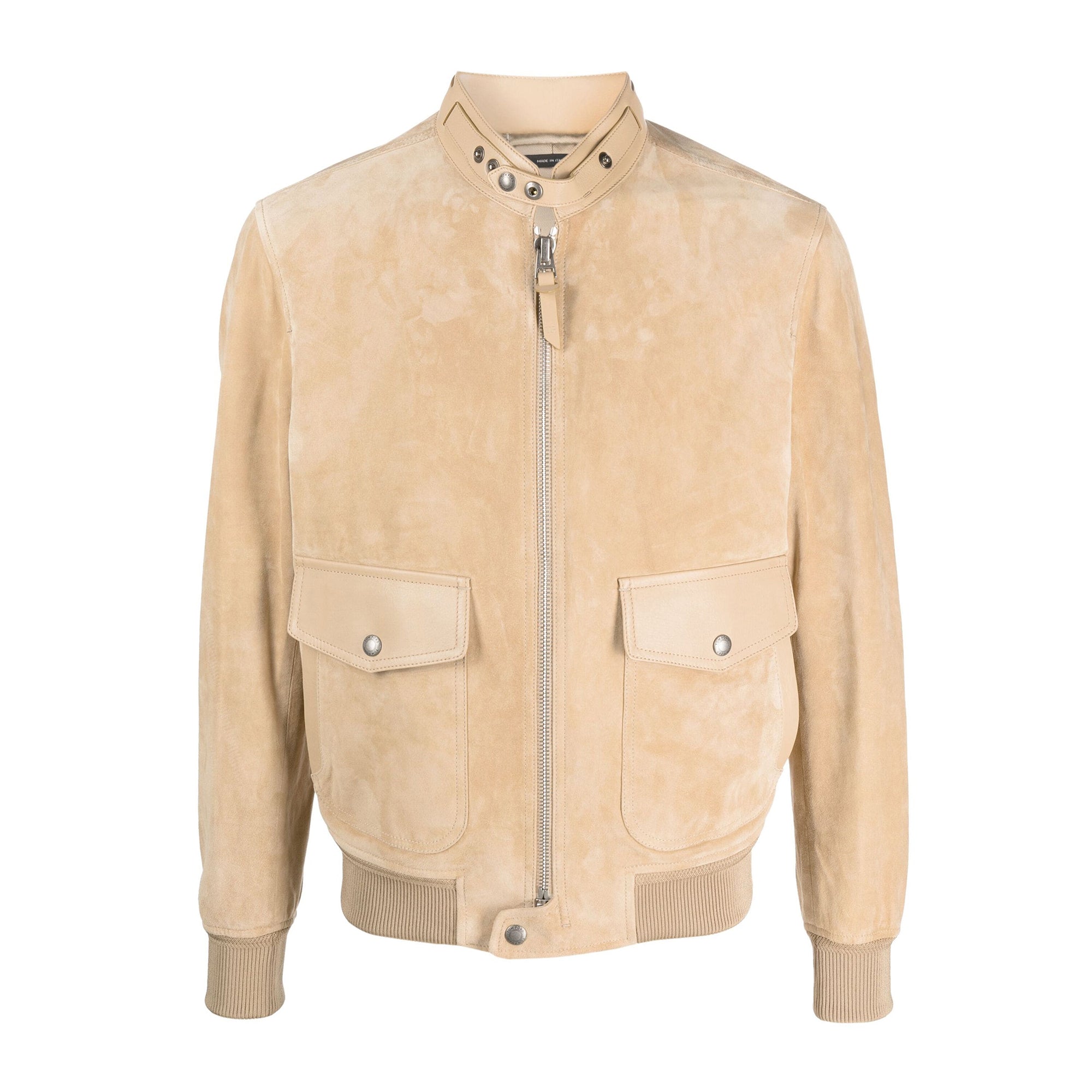Tom Ford Men's Winter Khaki Stand Collar Zipper Long Sleeve Regular Fit Suede Pilot Jacket #98472