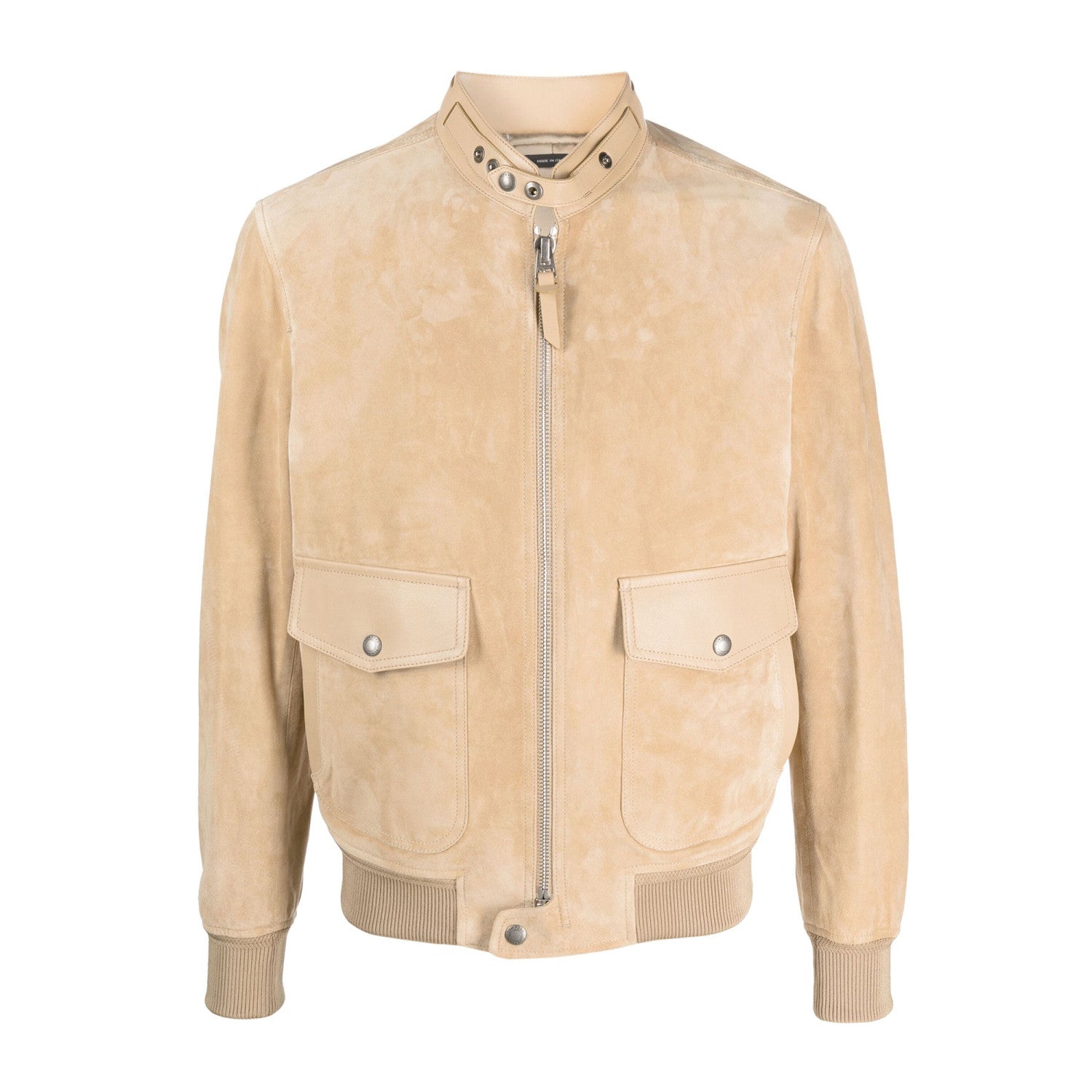 Tom Ford Men's Winter Khaki Stand Collar Zipper Long Sleeve Regular Fit Suede Pilot Jacket #98472