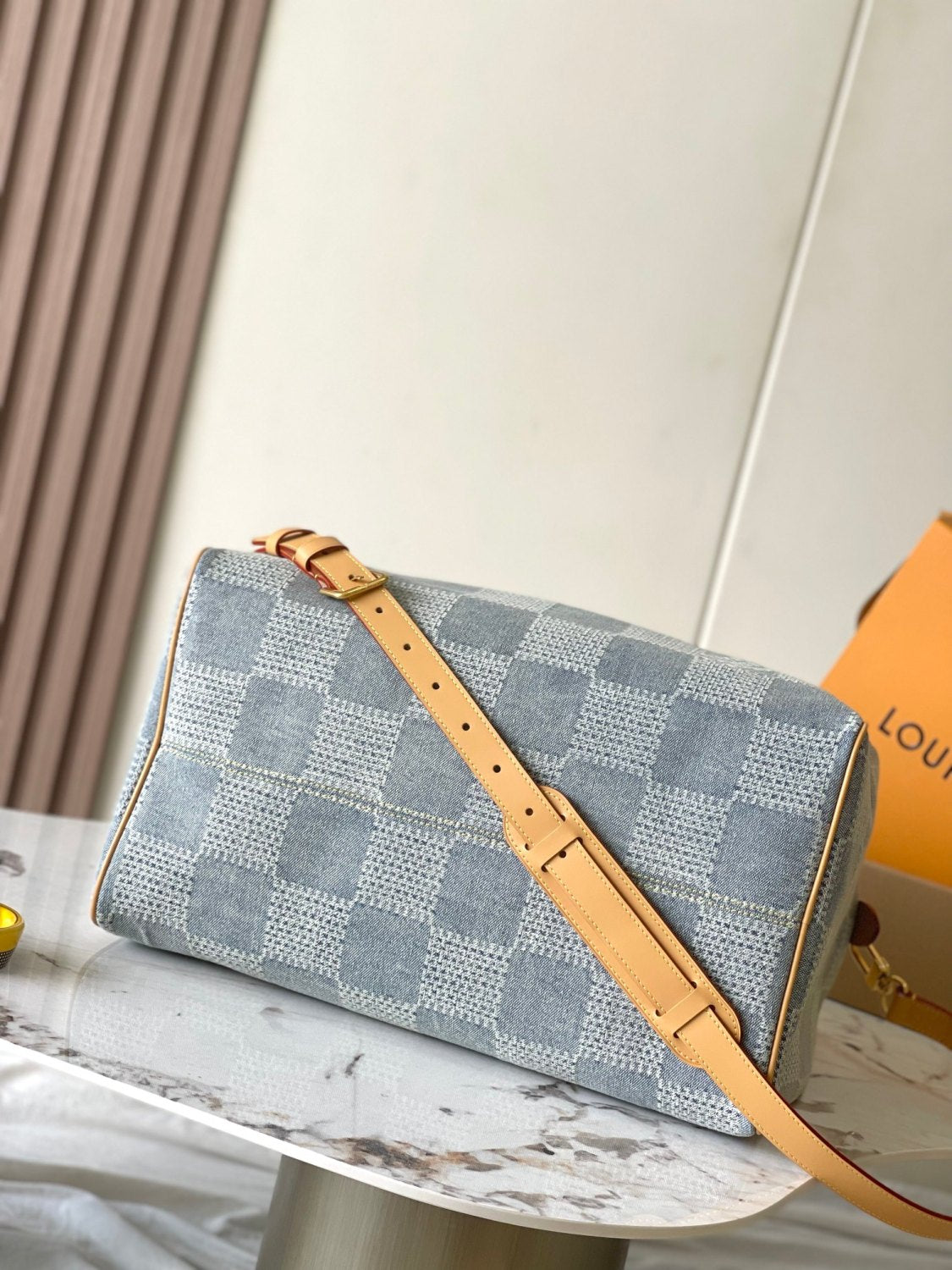 Louis Vuitton Speedy 40 Bandoulière Men's and Women's Checkerboard Printed Denim Patchwork Leather Single Shoulder Crossbody Tote Bag Travel Bags #76847