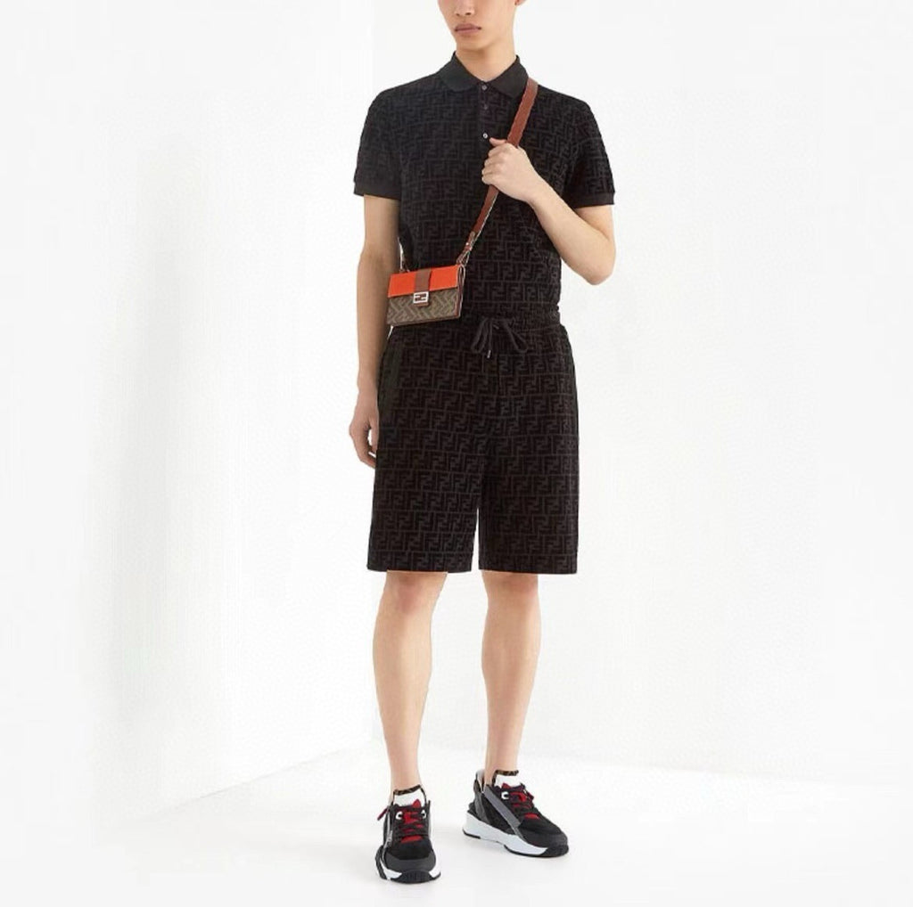 Fendi Men's Summer Black Letter Logo Print Drawstring Straight Casual Short Pants #98816