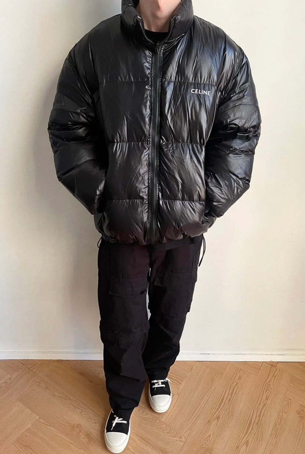 Celine Men's Women's Autumn And Winter Printed Lightweight Nylon Down Jacket Fashion Loose Casual Black Trend 90 White Goose Down Down Jacket #81646