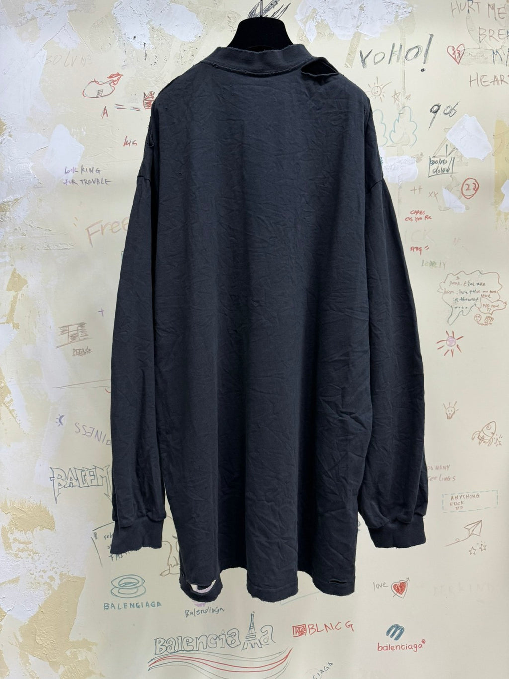 Balenciaga Men Women Summer Letter Printed Loose Cotton Round Neck Black Long Sleeve T-Shirt Ngvp #9556