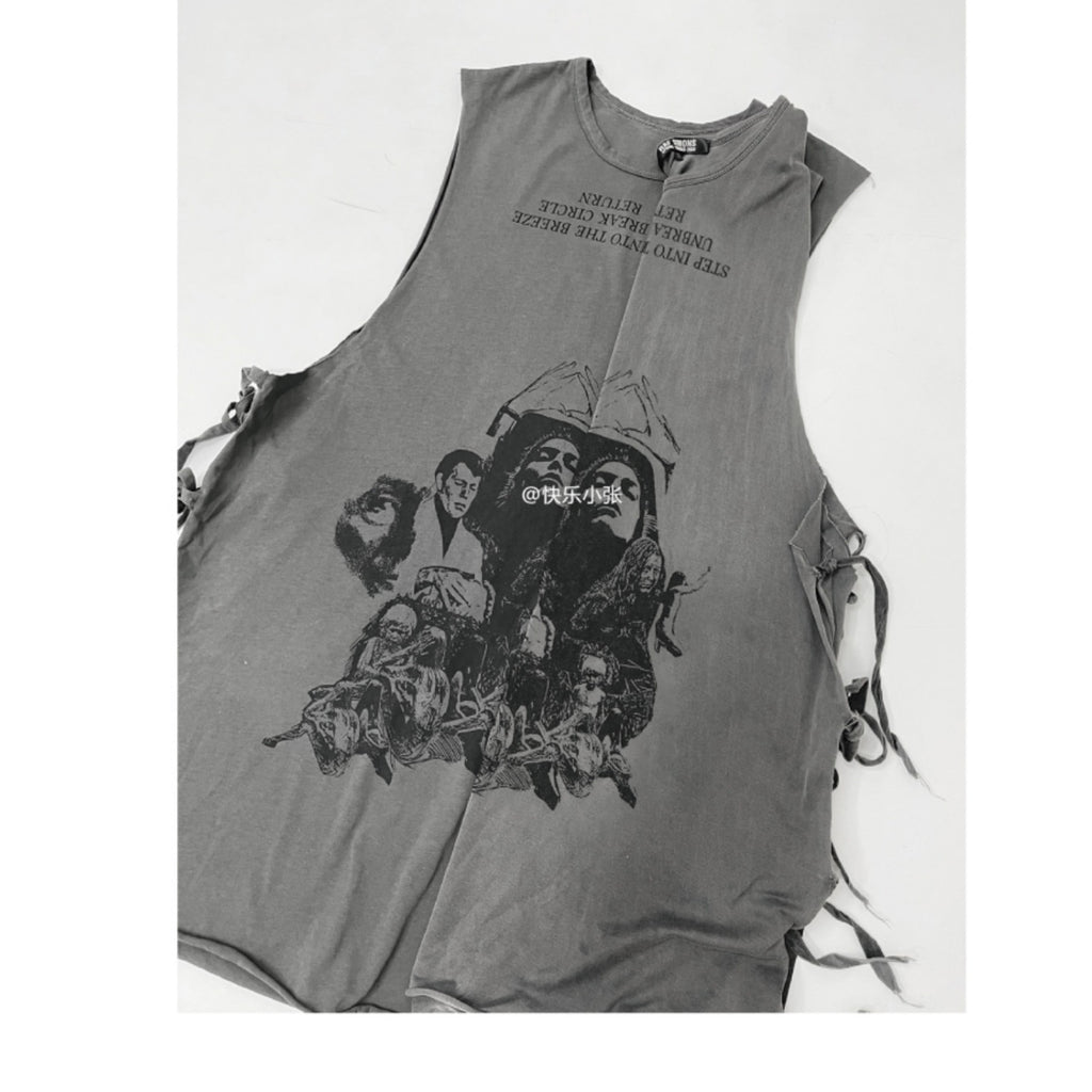 Raf Simons Men's Women's Spring Summer Religious Printed Washed Aged Tied Sleeveless Vest High Street Trend Sleeveless T-Shirt Ngvp #1654