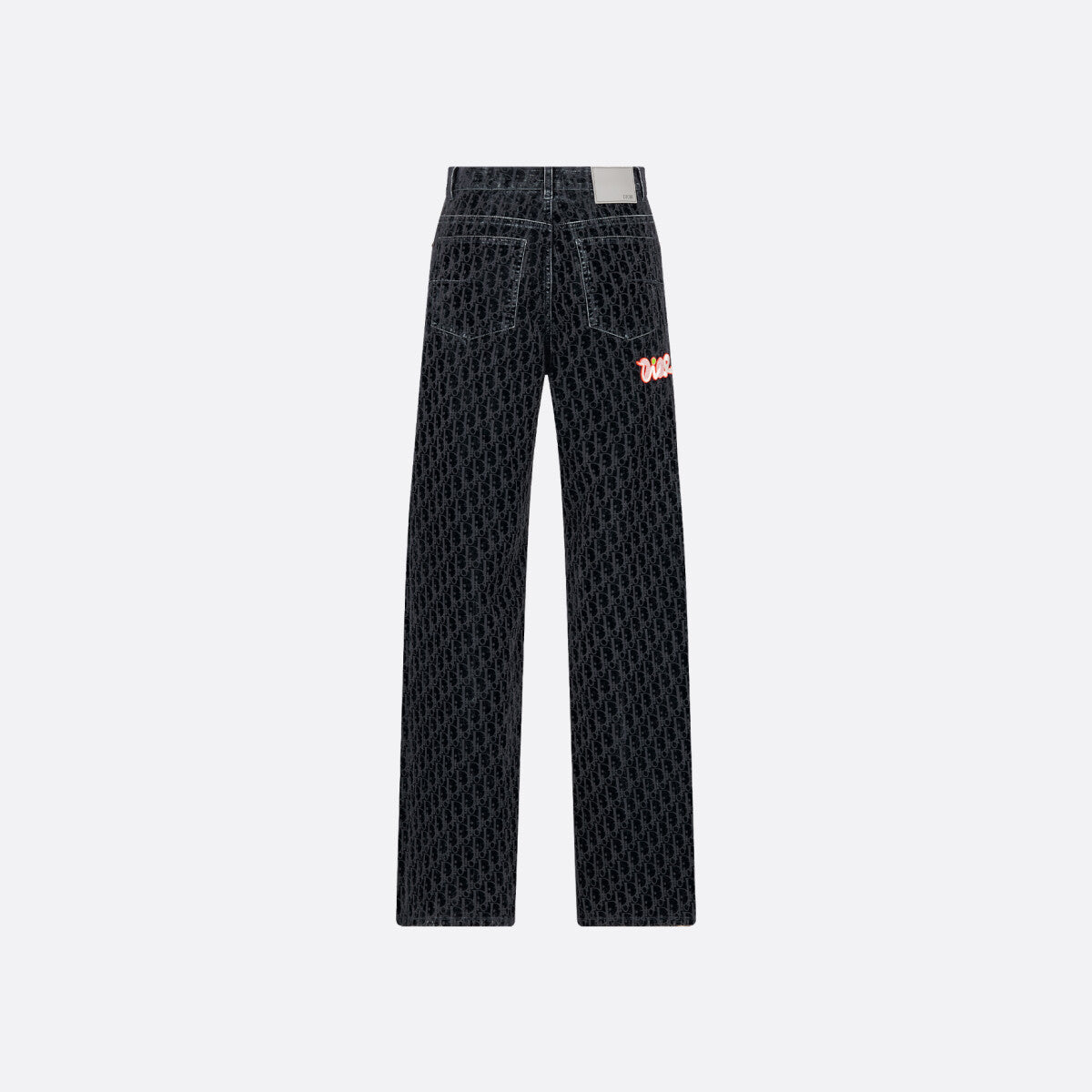 Dior Men's Dior And Kaws Collection Four-Season Cotton-Blend Solid-Color Button-Fly Flocked Denim Pants #81751