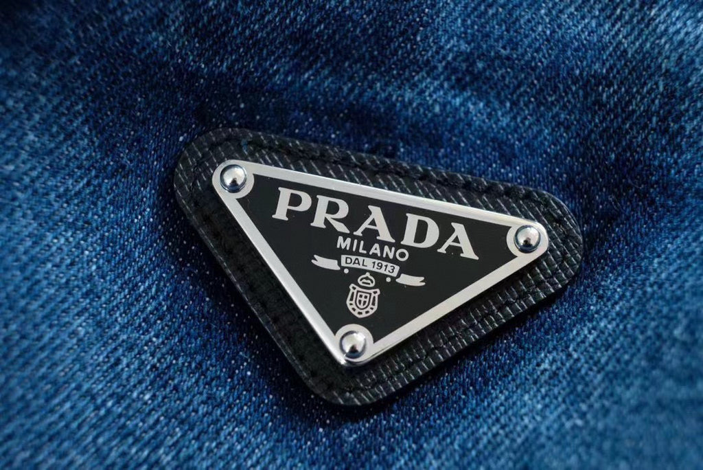 Prada Women's Spring/Fall Fashion Casual Zipper Collar Logo Triangle Emblem Denim Jacket #78971