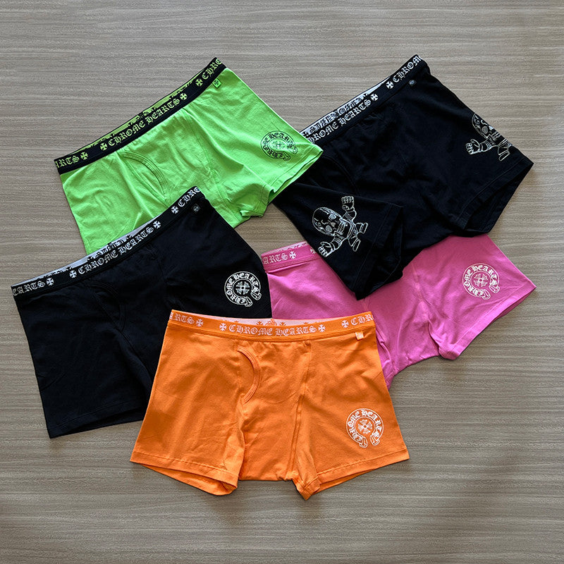 NlGO Chrome Hearts Men's And Women's Pure Color Sanskrit Print Cotton High Elasticity Boxer Briefs Underwear #77394