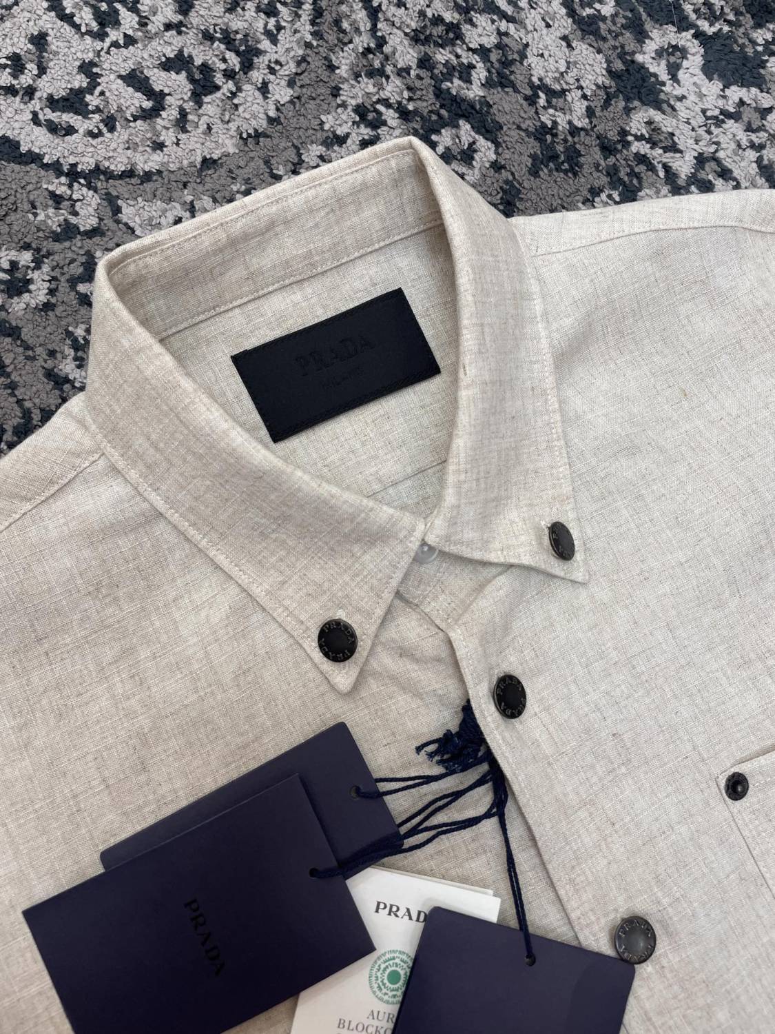 Prada Men's Fall And Winter Solid Color Lapel Single Breasted Linen Long Sleeved Jacket Casual Trousers Pants Set Suit #77392
