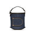 Delvaux Pin Bucket Women's Outer Stitching Solid Color Denim Patchwork Leather Tote Shoulder Bag Bags #76453