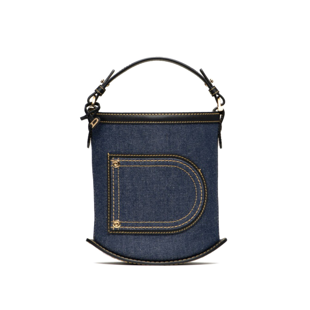 Delvaux Pin Bucket Women's Outer Stitching Solid Color Denim Patchwork Leather Tote Shoulder Bag Bags #76453