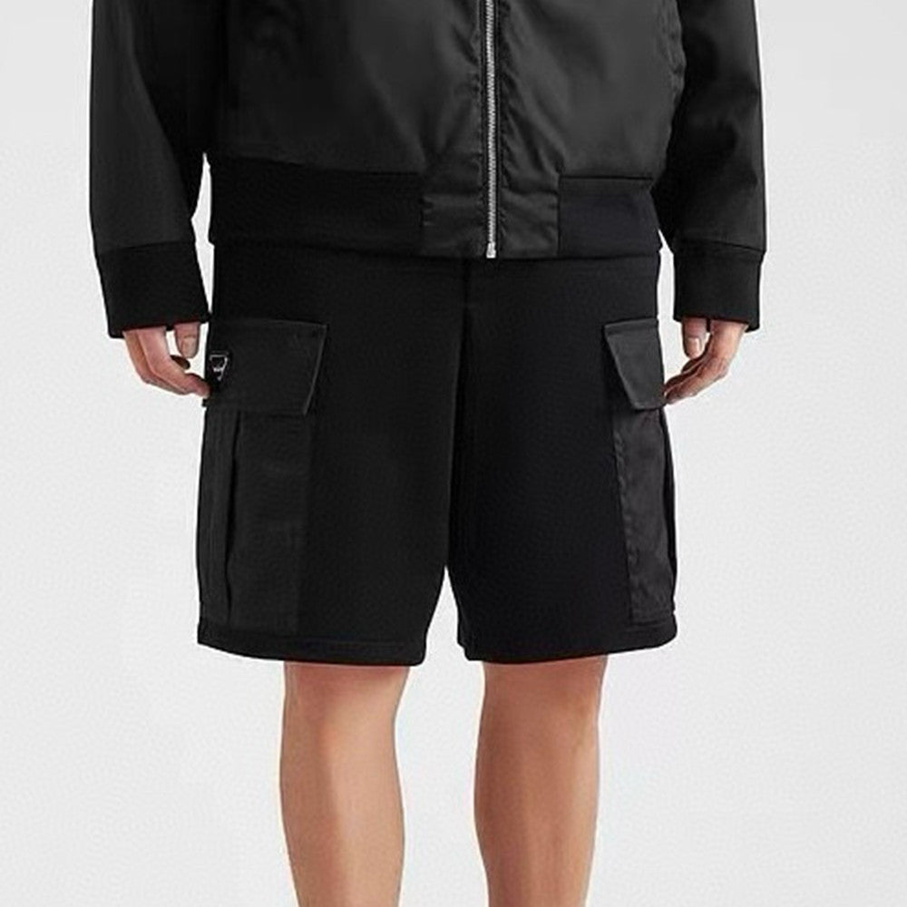 Prada Men's Summer Solid Color Re-Nylon Detail Cotton Fleece Bermuda Straight Casual Shorts #98714