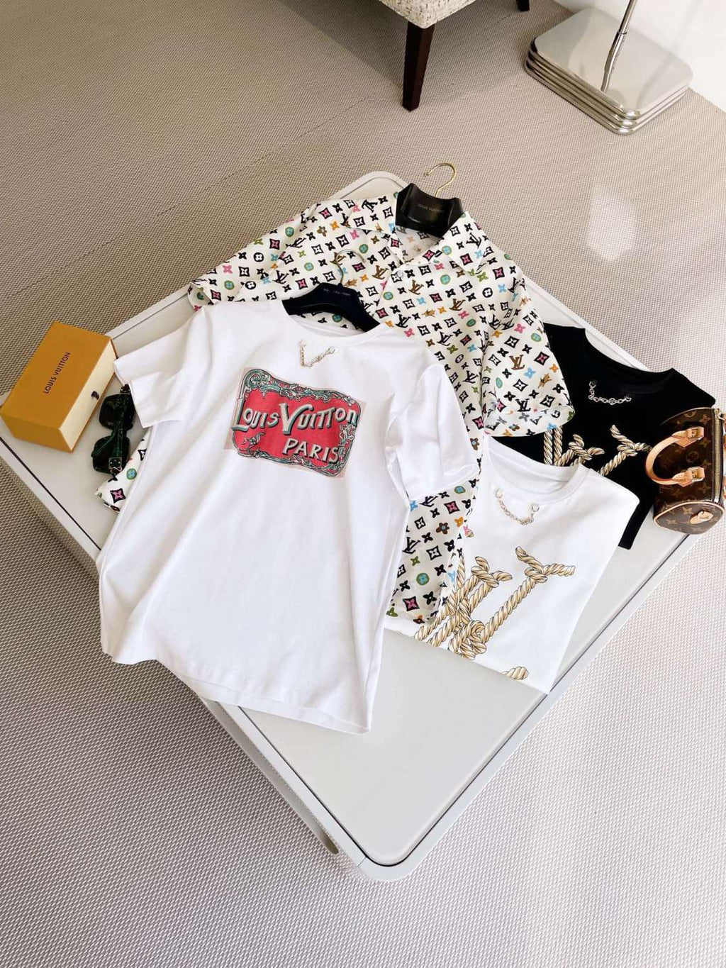 Louis Vuitton Men's Summer Logo Full Print Single Breasted Silk Short Sleeve Shirt #99595