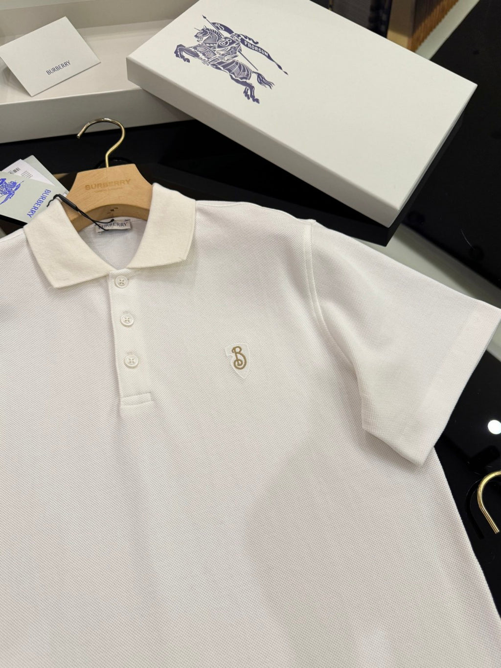 Burberry Men's Summer Solid Color Embroidered Logo Pearl Cotton Polo Neck Short Sleeve T-Shirt #77826