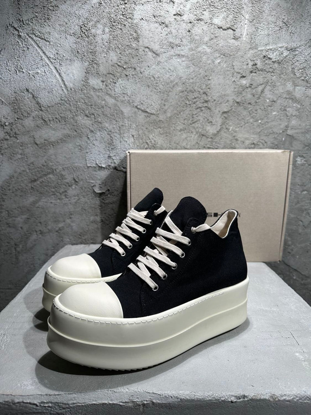 Rick Owens Men's And Women's Autumn/winter Round Toe Lace-up Fashion Cotton Canvas Thick Sole Low Top Shoes #78137