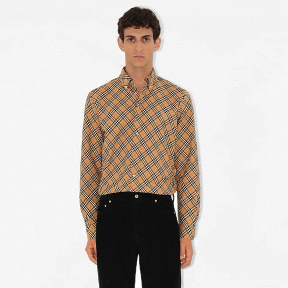 Burberry Men's Spring/Autumn Fashion Casual Loose Checkered Pattern Single Breasted Button Down Collar Long Sleeved Shirt #78318